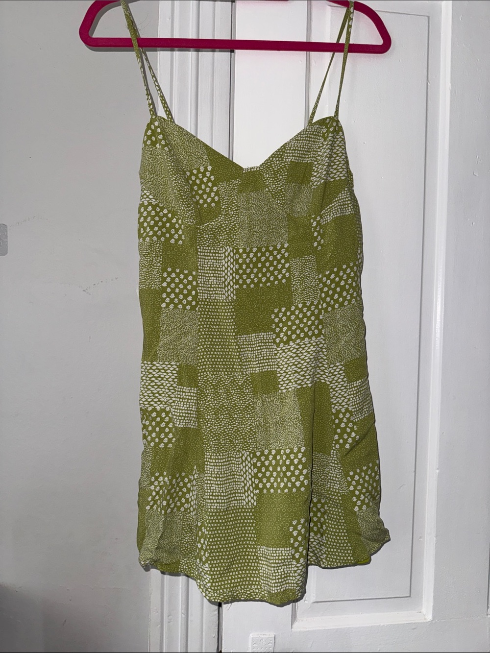 La Hearts Olive Green Patchwork Mini Dress